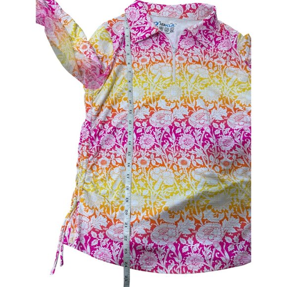 IBKUL Womens Long Sleeve Top Half-Zip Floral Print Pink Yellow UPF 50 Size S - Picture 6 of 8